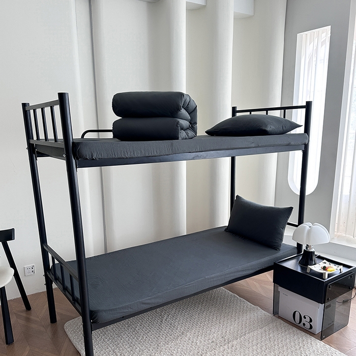 91家纺网 家纺一手货源 找家纺 南通菲度家纺 2025新款超柔皱皱水洗棉学生宿舍四件套 深灰