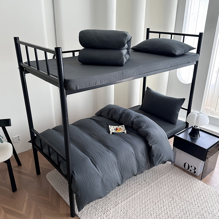 91家纺网 家纺一手货源 找家纺 南通菲度家纺 2025新款超柔皱皱水洗棉学生宿舍四件套 深灰