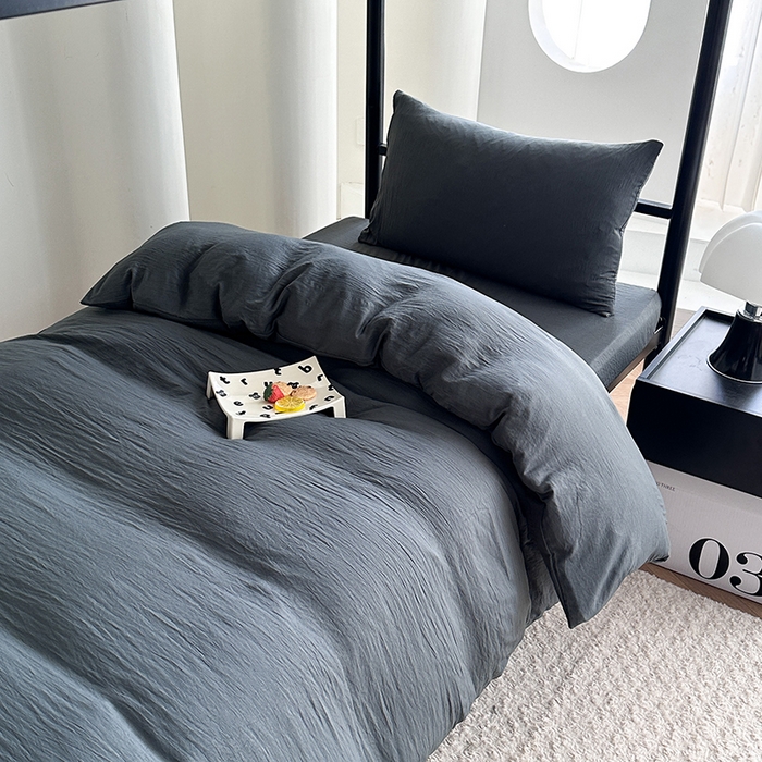 91家纺网 家纺一手货源 找家纺 南通菲度家纺 2025新款超柔皱皱水洗棉学生宿舍四件套 深灰
