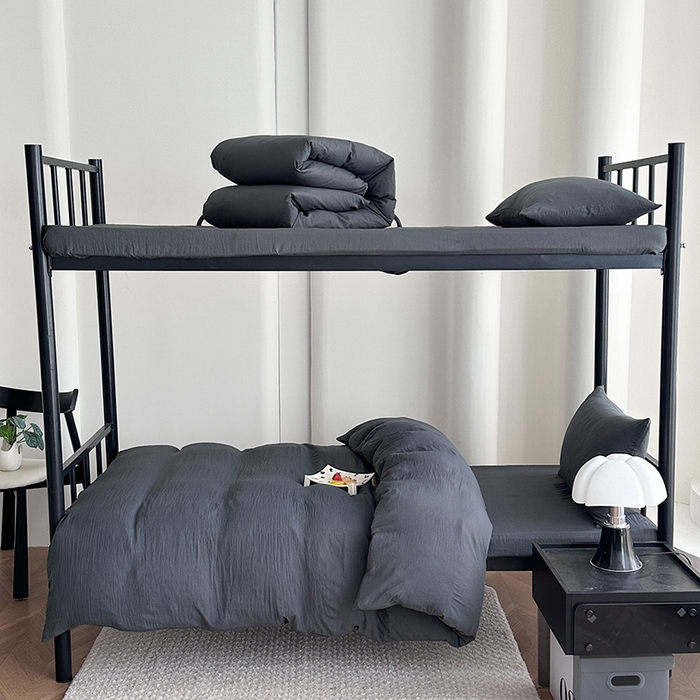 91家纺网 家纺一手货源 找家纺 南通菲度家纺 2025新款超柔皱皱水洗棉学生宿舍四件套 深灰