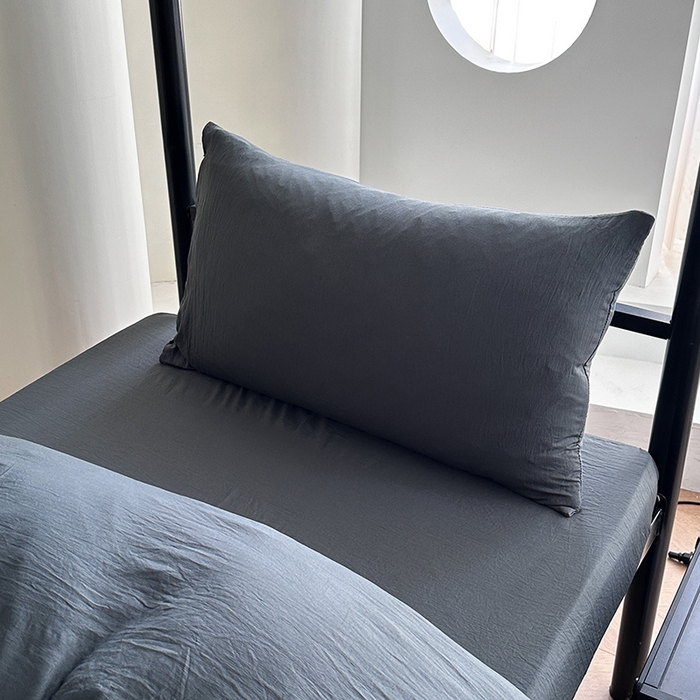 91家纺网 家纺一手货源 找家纺 南通菲度家纺 2025新款超柔皱皱水洗棉学生宿舍四件套 深灰