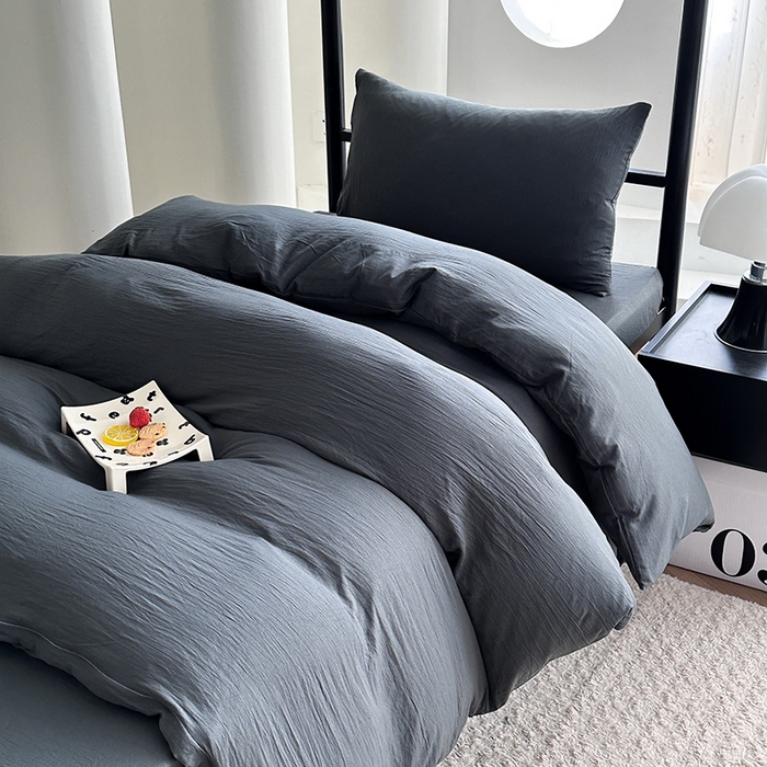 91家纺网 家纺一手货源 找家纺 南通菲度家纺 2025新款超柔皱皱水洗棉学生宿舍四件套 深灰