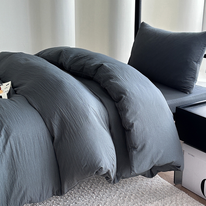 91家纺网 家纺一手货源 找家纺 南通菲度家纺 2025新款超柔皱皱水洗棉学生宿舍四件套 深灰