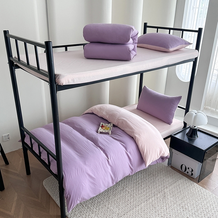 南通菲度家纺 2025新款超柔皱皱水洗棉学生宿舍四件套 香芋奶粉