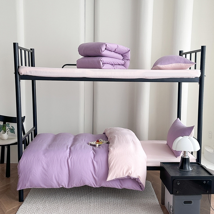 91家纺网 家纺一手货源 找家纺 南通菲度家纺 2025新款超柔皱皱水洗棉学生宿舍四件套 香芋奶粉