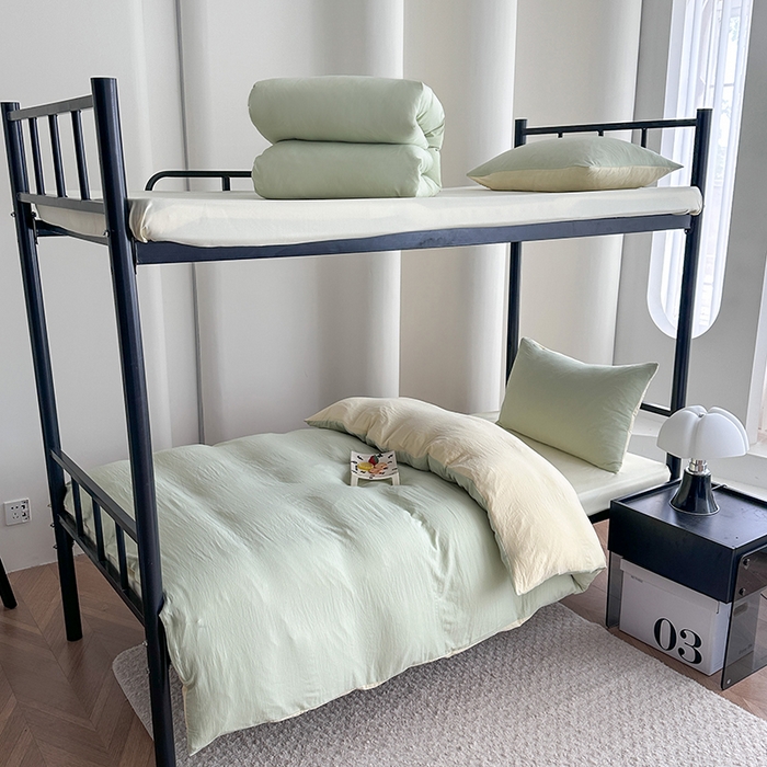 南通菲度家纺 2025新款超柔皱皱水洗棉学生宿舍四件套 芝士奶绿