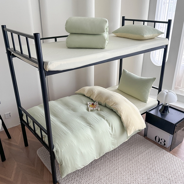 91家纺网 家纺一手货源 找家纺 南通菲度家纺 2025新款超柔皱皱水洗棉学生宿舍四件套 芝士奶绿