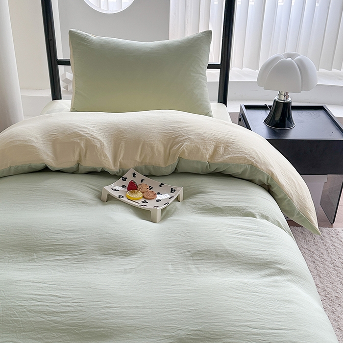 91家纺网 家纺一手货源 找家纺 南通菲度家纺 2025新款超柔皱皱水洗棉学生宿舍四件套 芝士奶绿