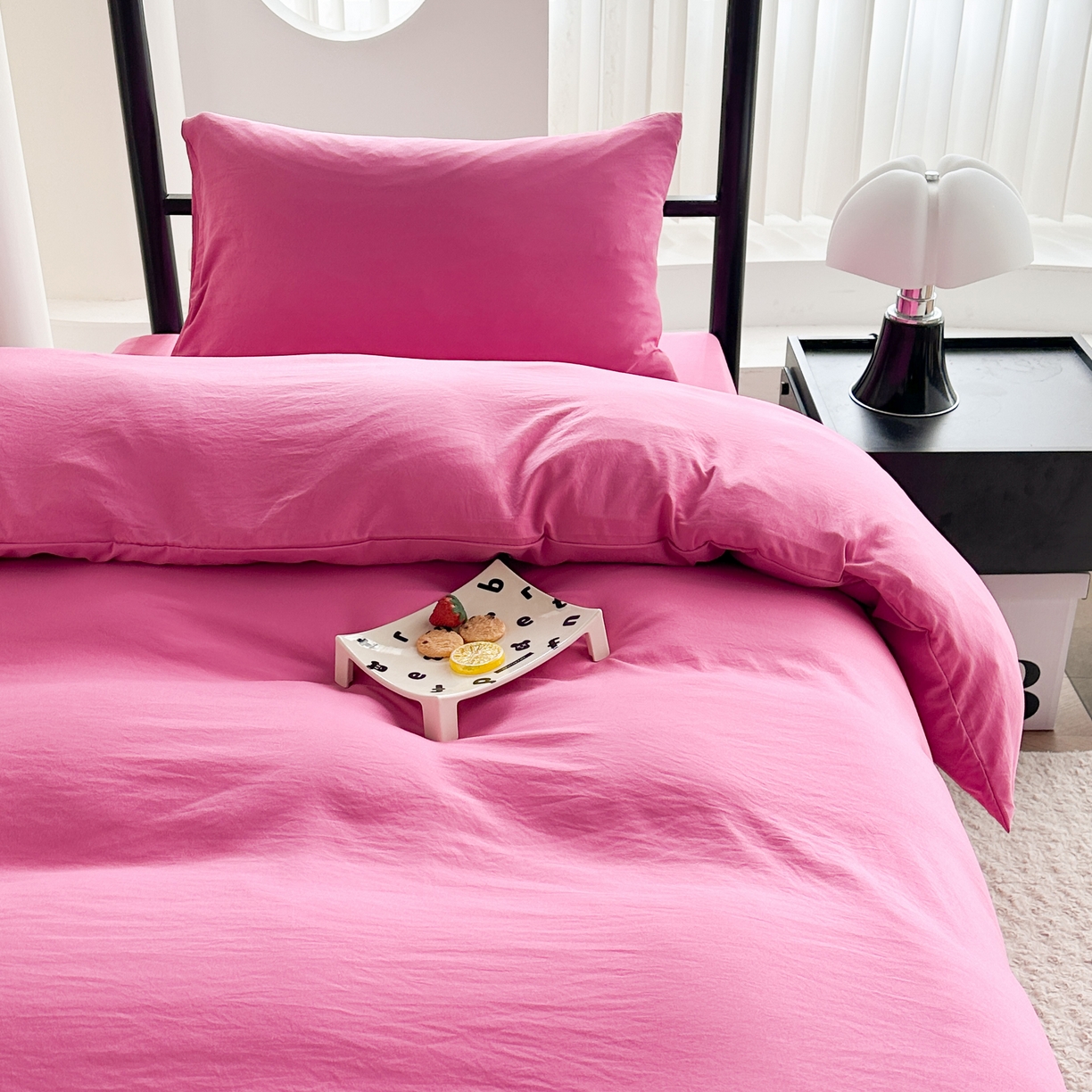 91家纺网 家纺一手货源 找家纺 南通菲度家纺 2025新款超柔皱皱水洗棉学生宿舍四件套 玫红