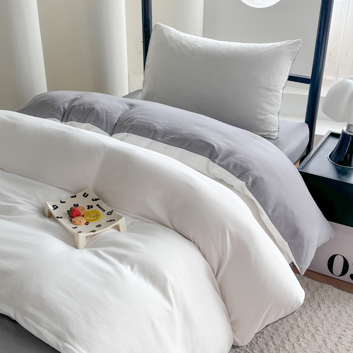 91家纺网 家纺一手货源 找家纺 南通菲度家纺 2025新款超柔皱皱水洗棉学生宿舍四件套 奶白灰
