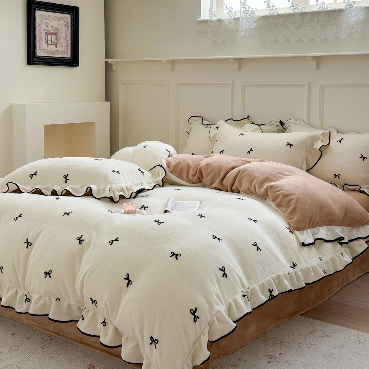 91家纺网 家纺一手货源 找家纺 （总）优悦生活馆 2025新款花边款牛奶绒四件套-芙然