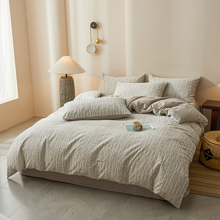 91家纺网 家纺一手货源 找家纺 （总）莱茵家居 2025新款全棉三层纱厚织提花磨毛四件套