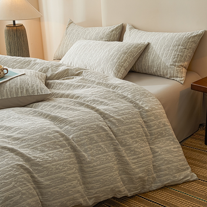 91家纺网 家纺一手货源 找家纺 （总）莱茵家居 2025新款全棉三层纱厚织提花磨毛四件套