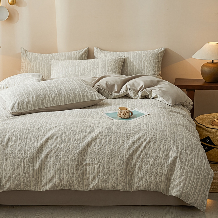 91家纺网 家纺一手货源 找家纺 （总）莱茵家居 2025新款全棉三层纱厚织提花磨毛四件套