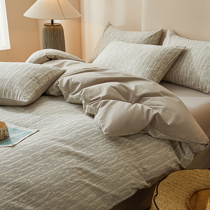 91家纺网 家纺一手货源 找家纺 （总）莱茵家居 2025新款全棉三层纱厚织提花磨毛四件套