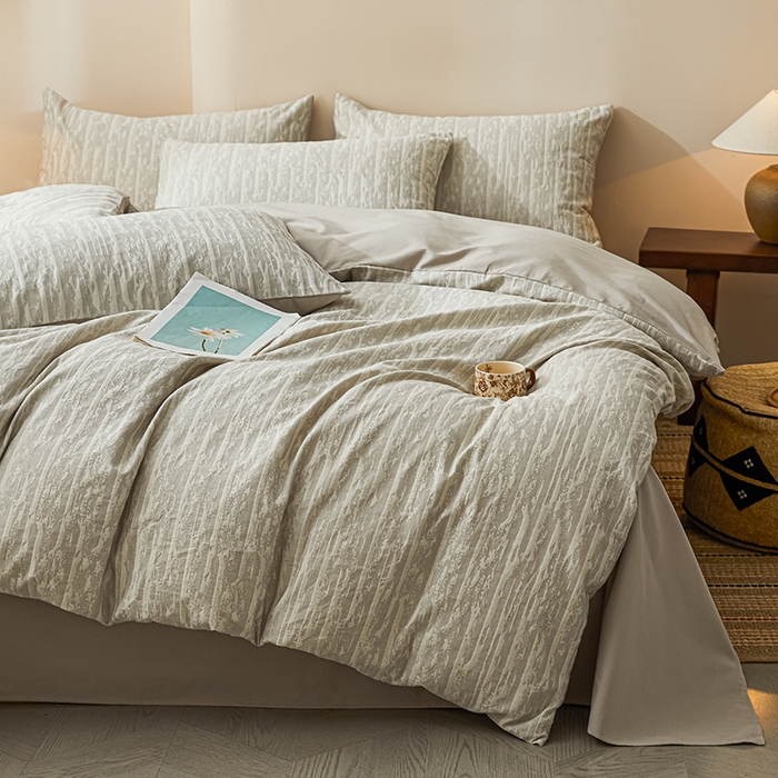 91家纺网 家纺一手货源 找家纺 （总）莱茵家居 2025新款全棉三层纱厚织提花磨毛四件套