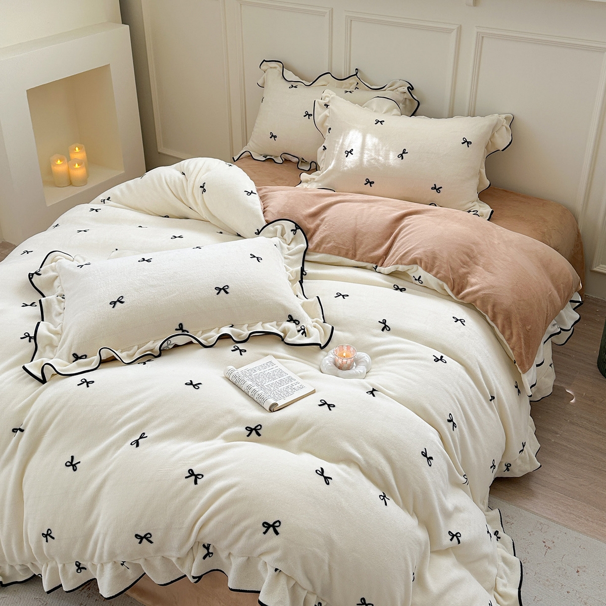 91家纺网 家纺一手货源 找家纺 （总）优悦生活馆 2025新款花边款牛奶绒四件套-芙然