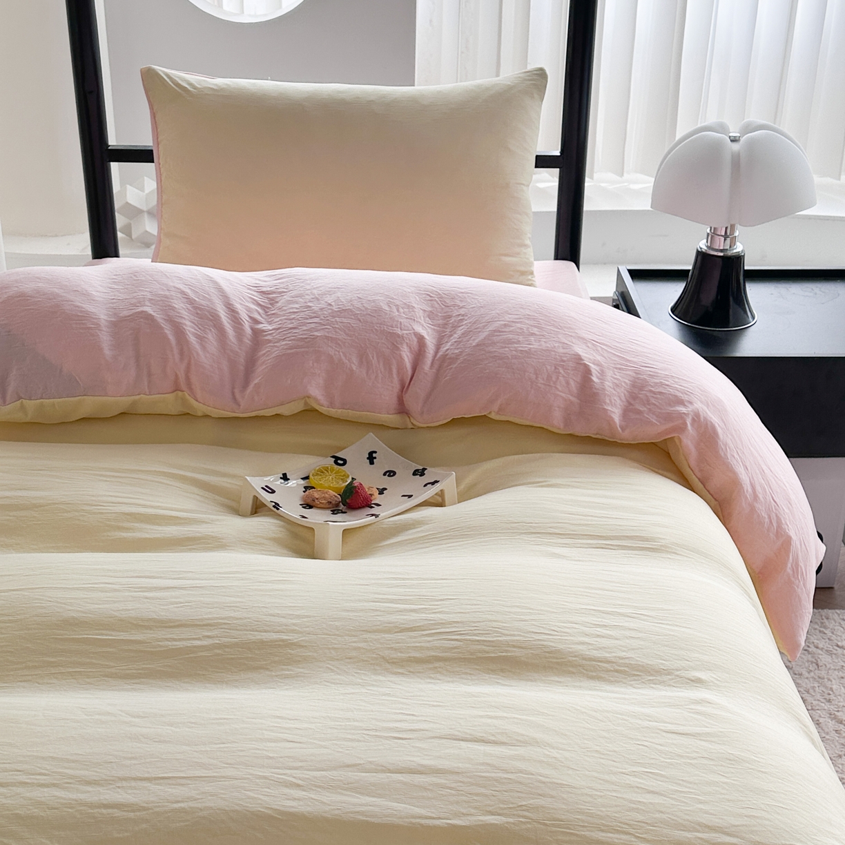 91家纺网 家纺一手货源 找家纺 南通菲度家纺 2025新款超柔皱皱水洗棉学生宿舍四件套 奶黄粉