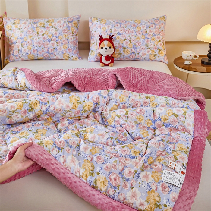 91家纺网 家纺一手货源 找家纺 黛妮雅2025新款全棉豆豆绒春秋被学生单双人被子被芯冬被（提供买家秀）曼塔香