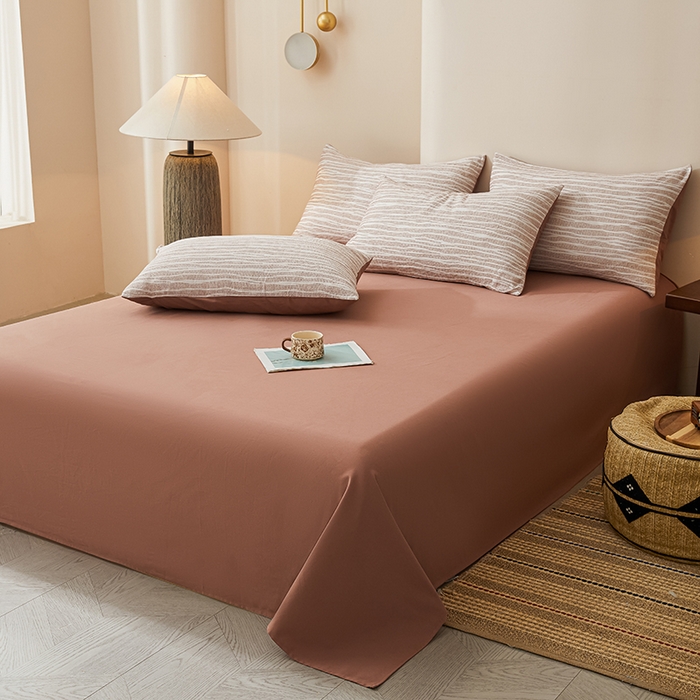 91家纺网 家纺一手货源 找家纺 莱茵家居 2025新款全棉三层纱厚织提花磨毛四件套 漫叙-茶红