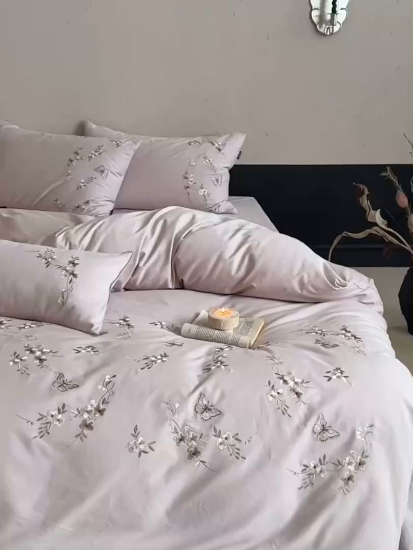 91家纺网 家纺一手货源 找家纺 （总）鹿班家居 2025新款秋冬款100S全棉磨毛精密刺绣系列四件套-南花谷（标准会员-20元）