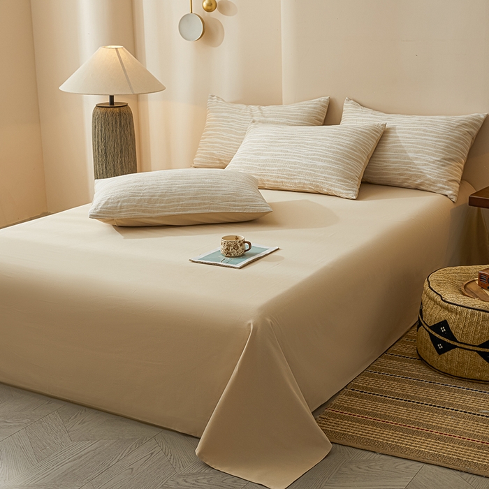 91家纺网 家纺一手货源 找家纺 莱茵家居 2025新款全棉三层纱厚织提花磨毛四件套 漫叙-卡其