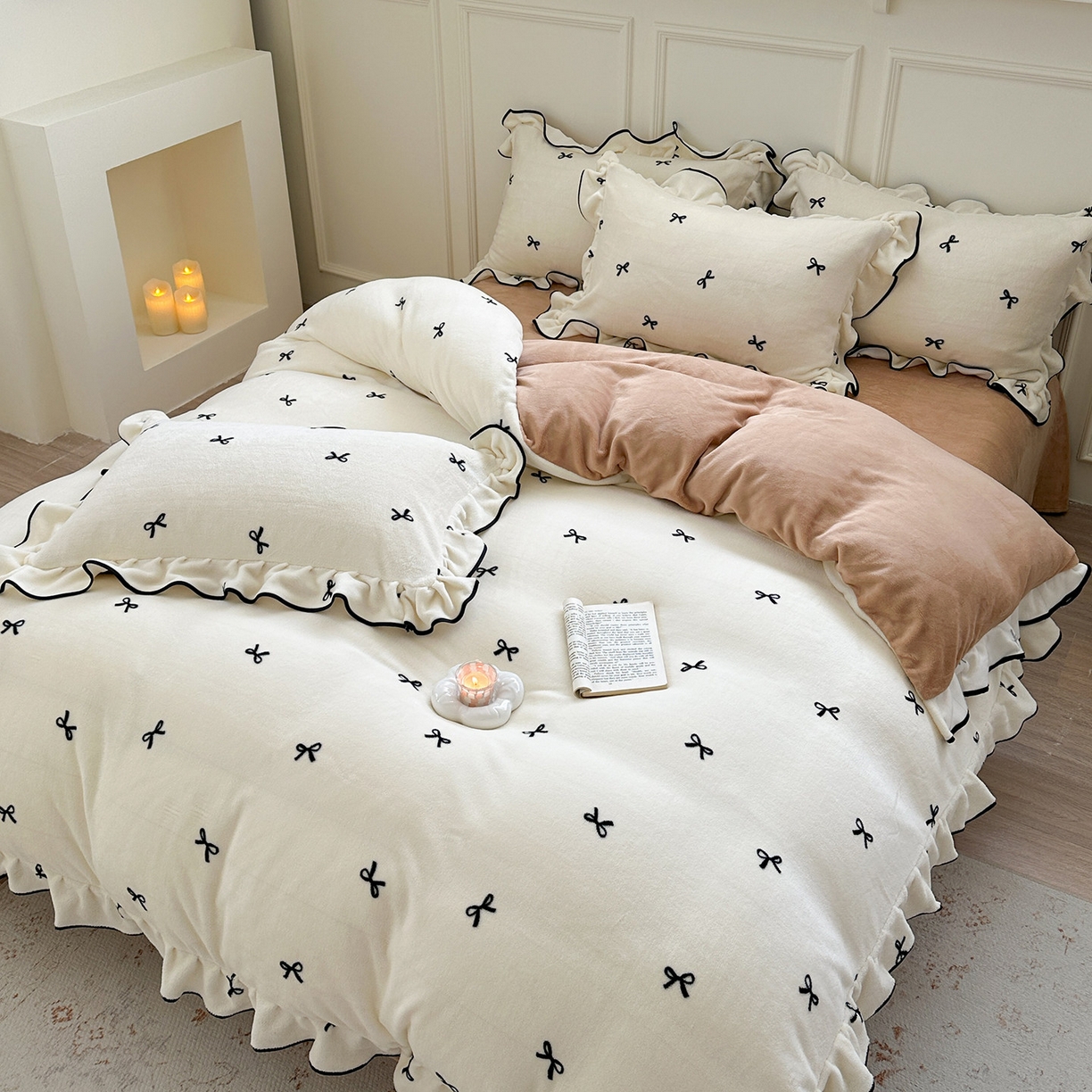 91家纺网 家纺一手货源 找家纺 优悦生活馆 2025新款花边款牛奶绒四件套-芙然 芙然-白