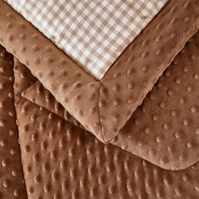 91家纺网 家纺一手货源 找家纺 黛妮雅2025新款全棉豆豆绒春秋被学生单双人被子被芯冬被（提供买家秀）格纹草莓咖