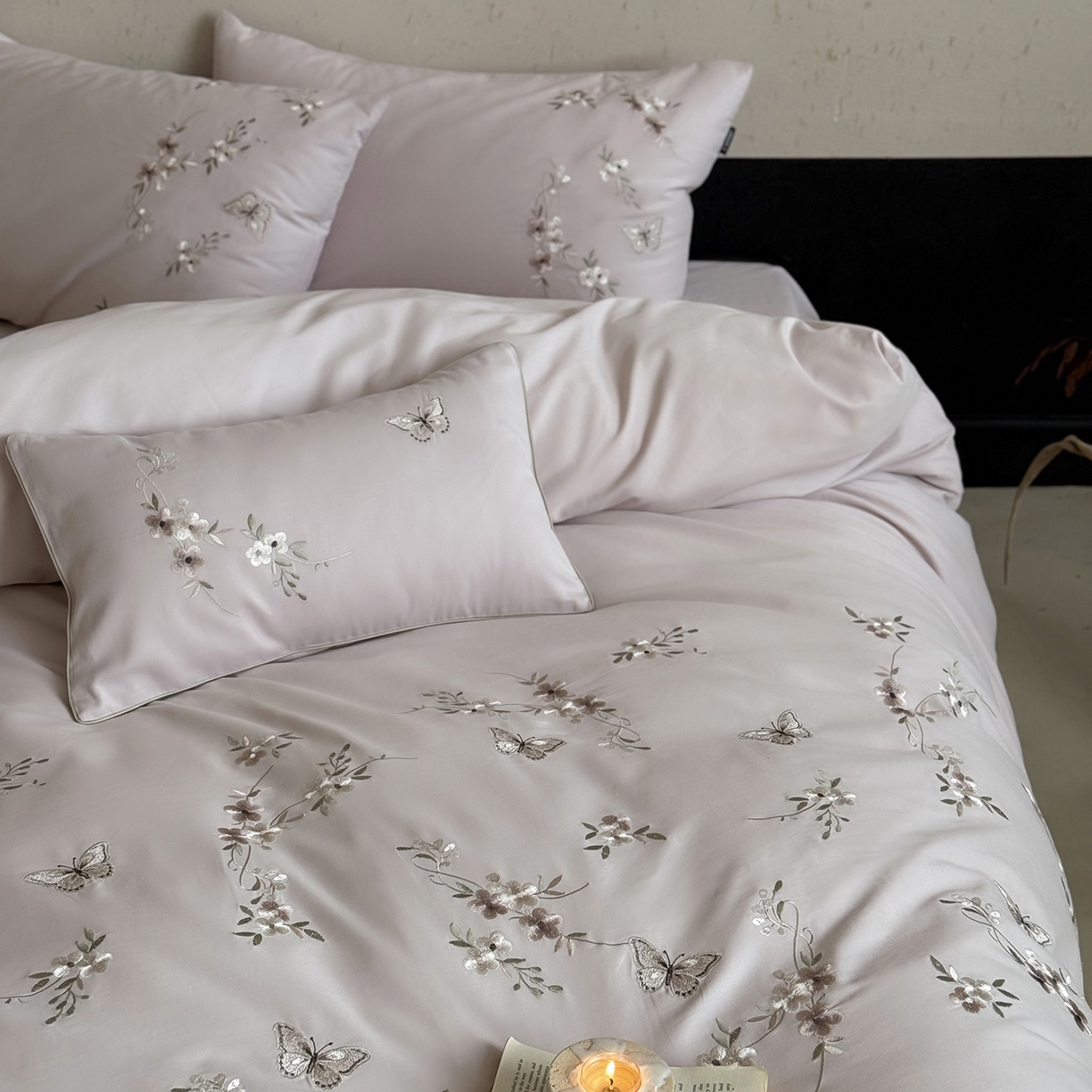 鹿班家居 2025新款秋冬款100S全棉磨毛精密刺绣系列四件套-南花谷（标准会员-20元） 紫色