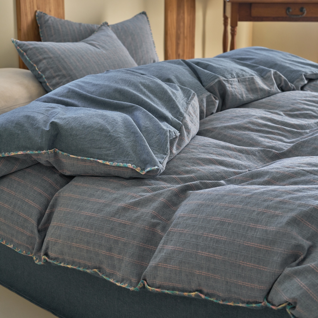 91家纺网 家纺一手货源 找家纺 （总）洋铭区（原狠狠爱） 2025新款慕斯VS早安水洗棉彩边色织提花四件套