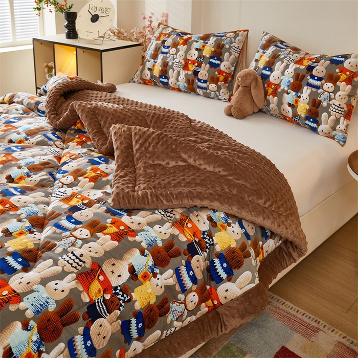 91家纺网 家纺一手货源 找家纺 黛妮雅2025新款全棉豆豆绒春秋被学生单双人被子被芯冬被（提供买家秀）吉祥兔