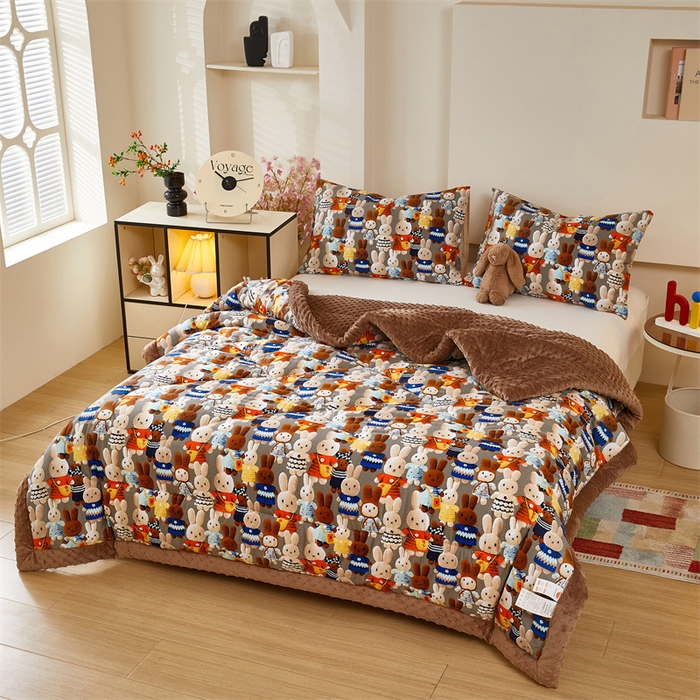 91家纺网 家纺一手货源 找家纺 黛妮雅2025新款全棉豆豆绒春秋被学生单双人被子被芯冬被（提供买家秀）吉祥兔