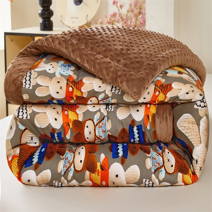 91家纺网 家纺一手货源 找家纺 黛妮雅2025新款全棉豆豆绒春秋被学生单双人被子被芯冬被（提供买家秀）吉祥兔