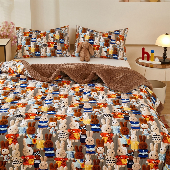 91家纺网 家纺一手货源 找家纺 黛妮雅2025新款全棉豆豆绒春秋被学生单双人被子被芯冬被（提供买家秀）吉祥兔