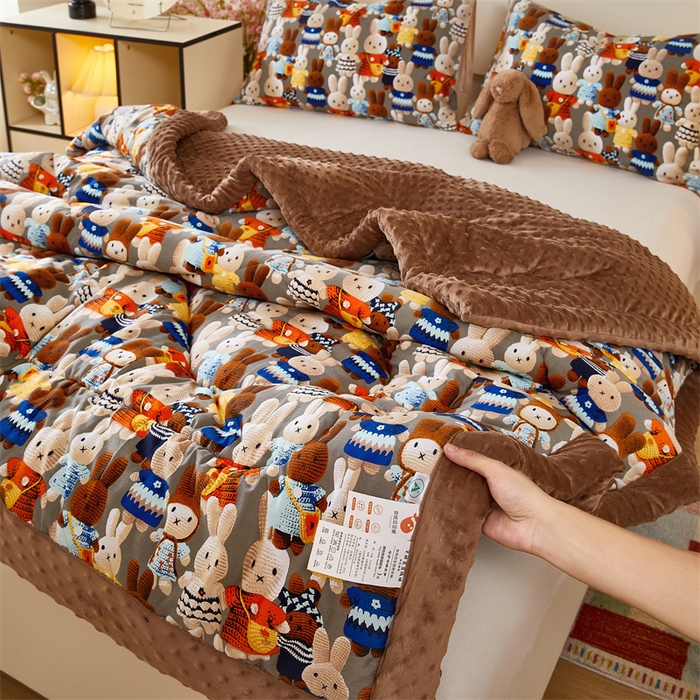 91家纺网 家纺一手货源 找家纺 黛妮雅2025新款全棉豆豆绒春秋被学生单双人被子被芯冬被（提供买家秀）吉祥兔