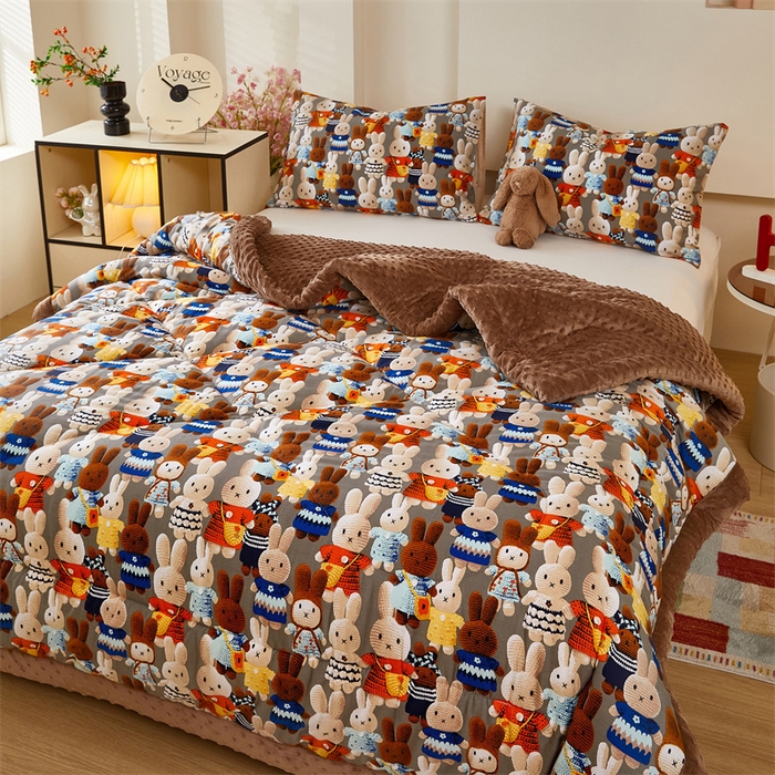 91家纺网 家纺一手货源 找家纺 黛妮雅2025新款全棉豆豆绒春秋被学生单双人被子被芯冬被（提供买家秀）吉祥兔