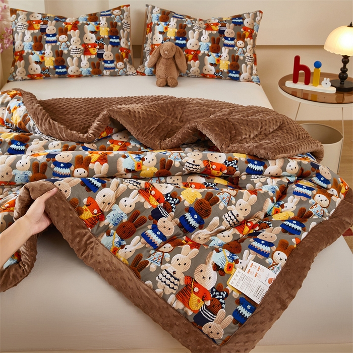 91家纺网 家纺一手货源 找家纺 黛妮雅2025新款全棉豆豆绒春秋被学生单双人被子被芯冬被（提供买家秀）吉祥兔