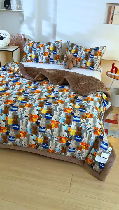 91家纺网 家纺一手货源 找家纺 黛妮雅2025新款全棉豆豆绒春秋被学生单双人被子被芯冬被（提供买家秀）吉祥兔