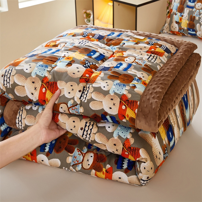 91家纺网 家纺一手货源 找家纺 黛妮雅2025新款全棉豆豆绒春秋被学生单双人被子被芯冬被（提供买家秀）吉祥兔