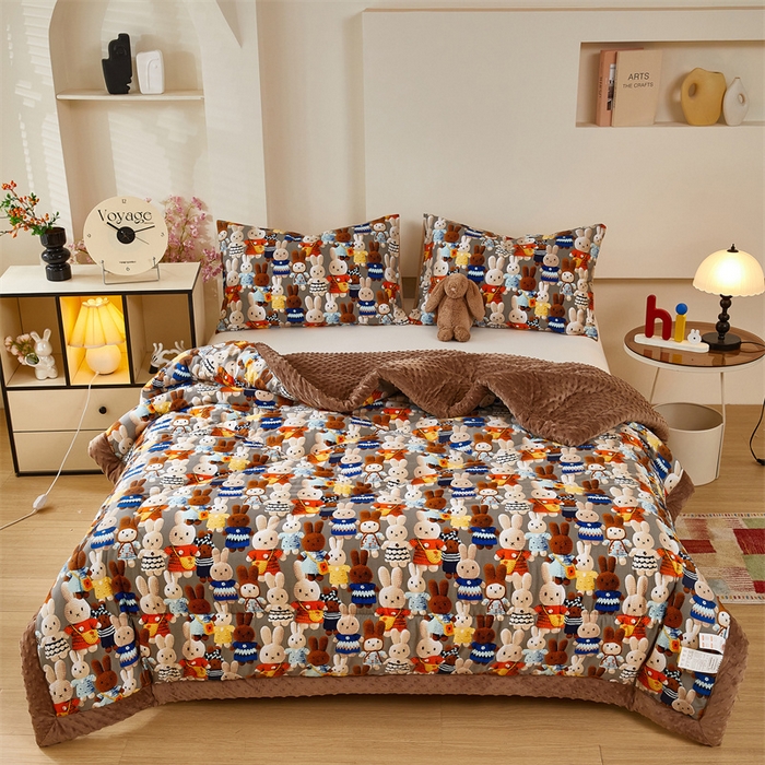 91家纺网 家纺一手货源 找家纺 黛妮雅2025新款全棉豆豆绒春秋被学生单双人被子被芯冬被（提供买家秀）吉祥兔