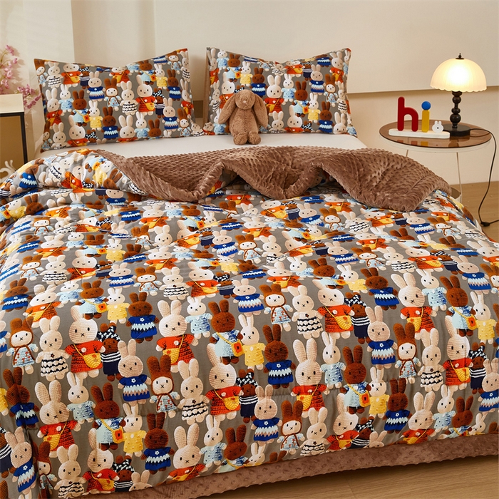 91家纺网 家纺一手货源 找家纺 黛妮雅2025新款全棉豆豆绒春秋被学生单双人被子被芯冬被（提供买家秀）吉祥兔