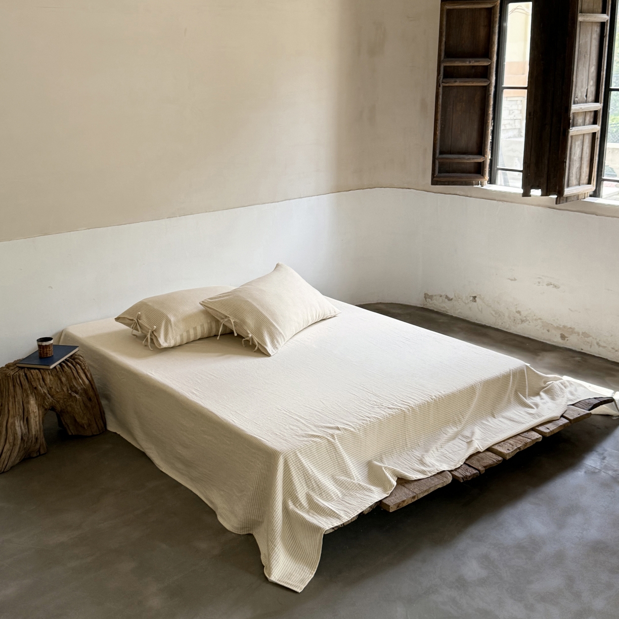 91家纺网 家纺一手货源 找家纺 例外 2025新款A类色织亚麻提花水洗棉单品-亚麻不染系列 亚麻条纹