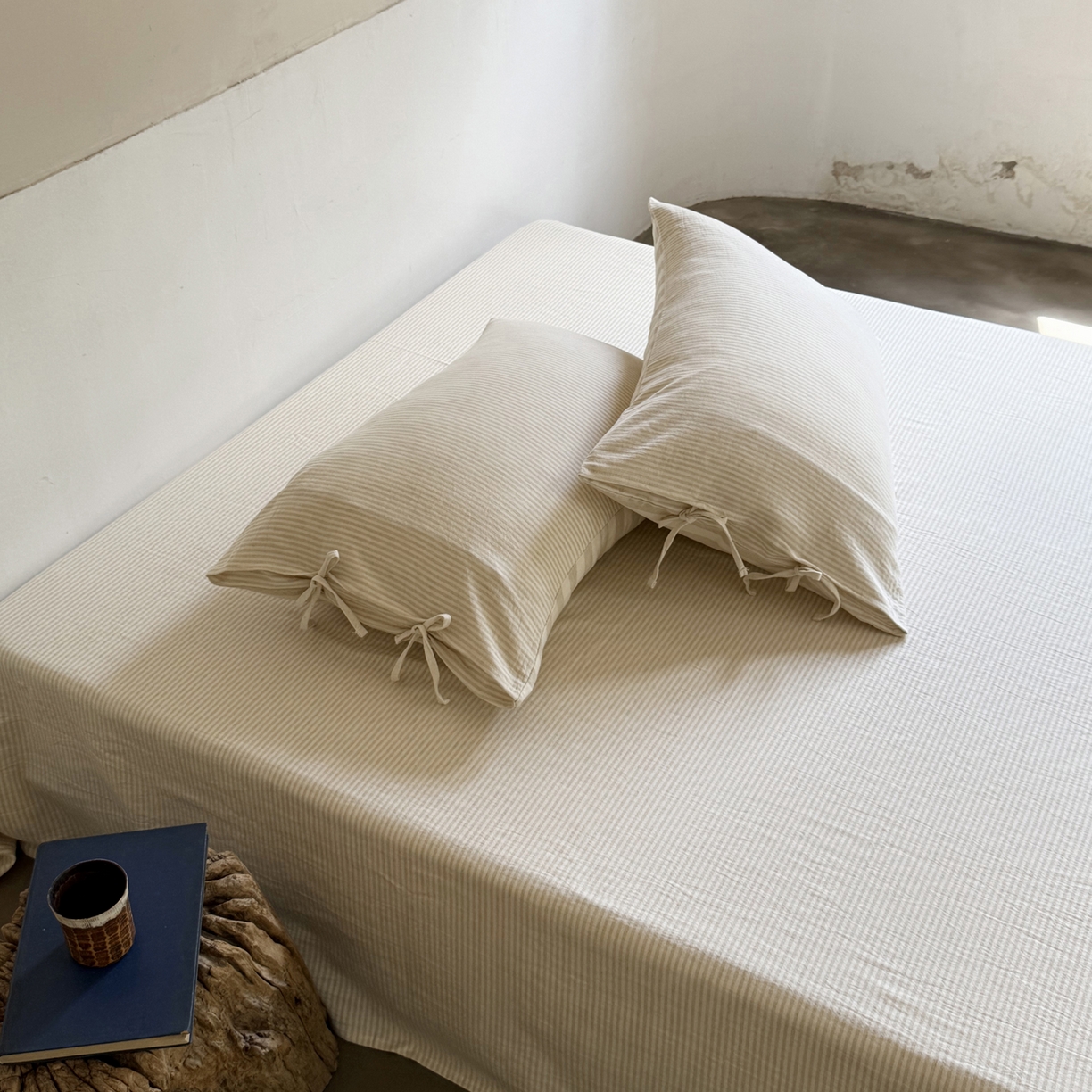 91家纺网 家纺一手货源 找家纺 例外 2025新款A类色织亚麻提花水洗棉单品-亚麻不染系列 亚麻条纹