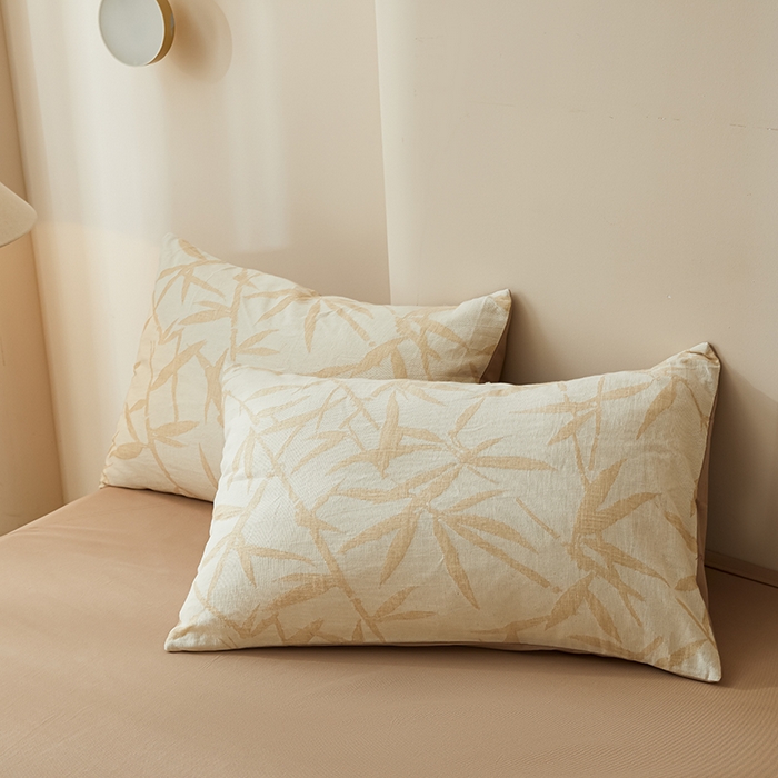 91家纺网 家纺一手货源 找家纺 莱茵家居 2025新款全棉三层纱厚织提花磨毛四件套 娑竹-木棕