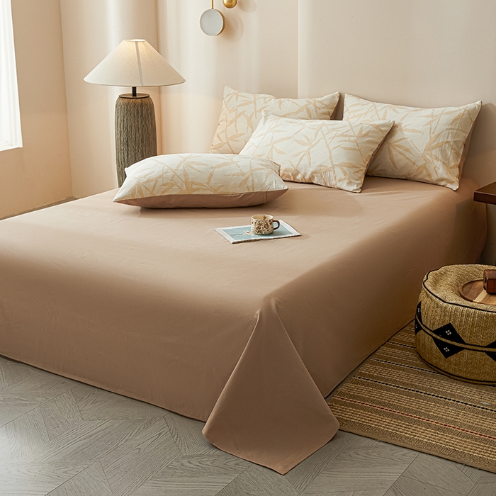 91家纺网 家纺一手货源 找家纺 莱茵家居 2025新款全棉三层纱厚织提花磨毛四件套 娑竹-木棕