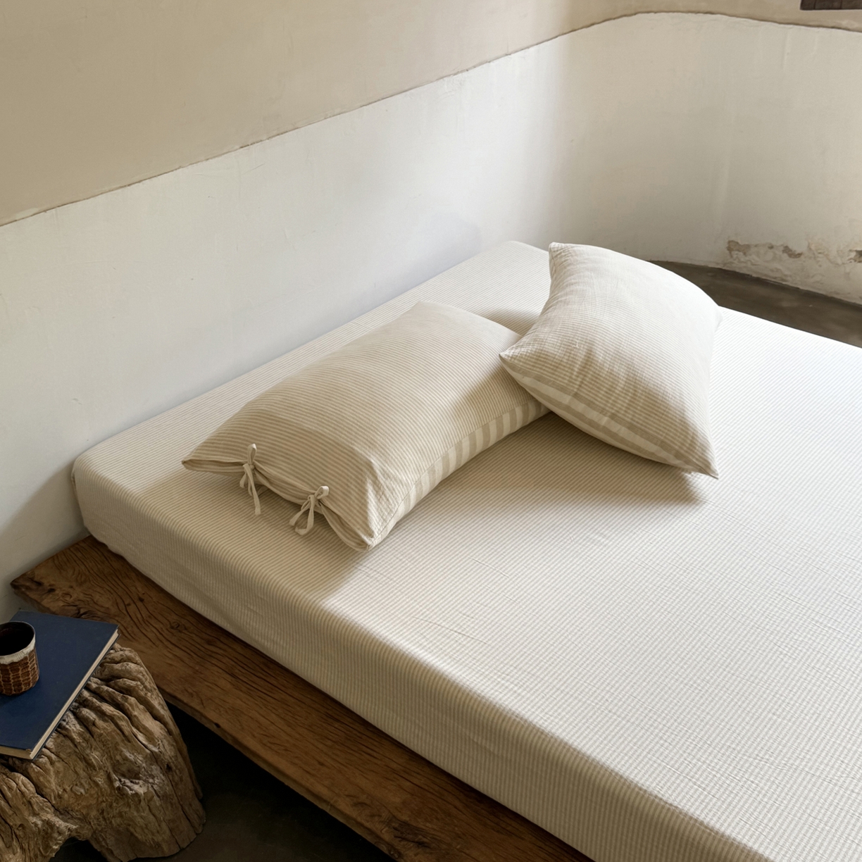 91家纺网 家纺一手货源 找家纺 例外 2025新款A类色织亚麻提花水洗棉单品-亚麻不染系列 亚麻条纹