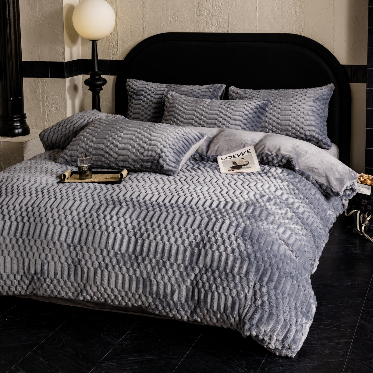 91家纺网 家纺一手货源 找家纺 潮邦创意家居 2025新款冬季提花奶芙绒牛奶绒四件套-暖绒奶芙系列 暖绒奶芙--星紫