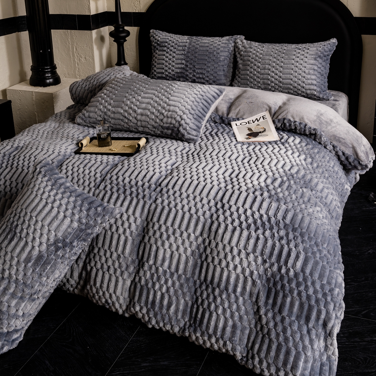 91家纺网 家纺一手货源 找家纺 潮邦创意家居 2025新款冬季提花奶芙绒牛奶绒四件套-暖绒奶芙系列 暖绒奶芙--星紫