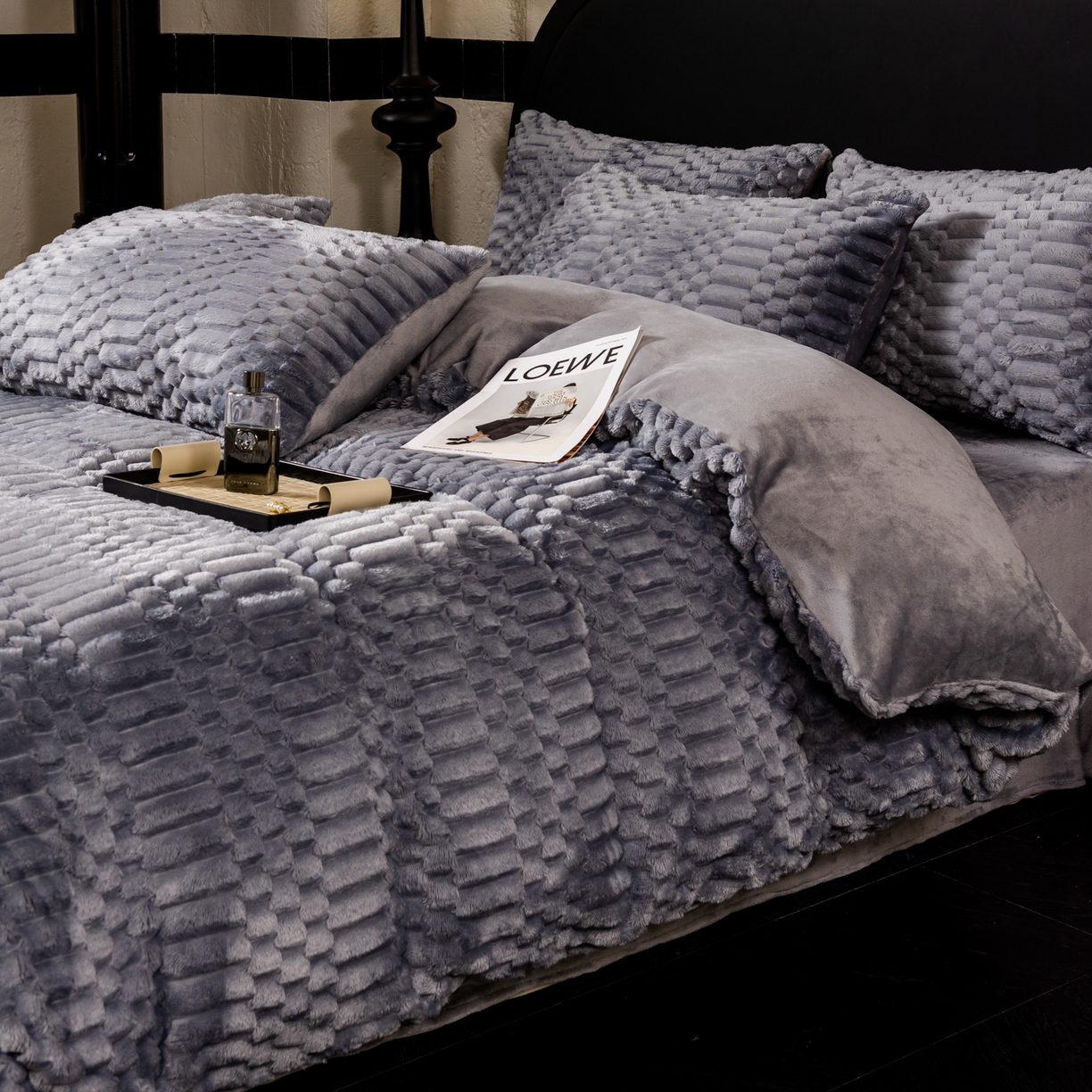 91家纺网 家纺一手货源 找家纺 潮邦创意家居 2025新款冬季提花奶芙绒牛奶绒四件套-暖绒奶芙系列 暖绒奶芙--星紫