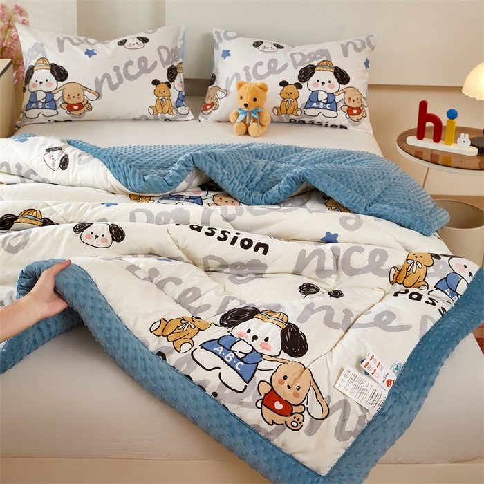 91家纺网 家纺一手货源 找家纺 黛妮雅2025新款全棉豆豆绒春秋被学生单双人被子被芯冬被（提供买家秀）萌嘟嘟